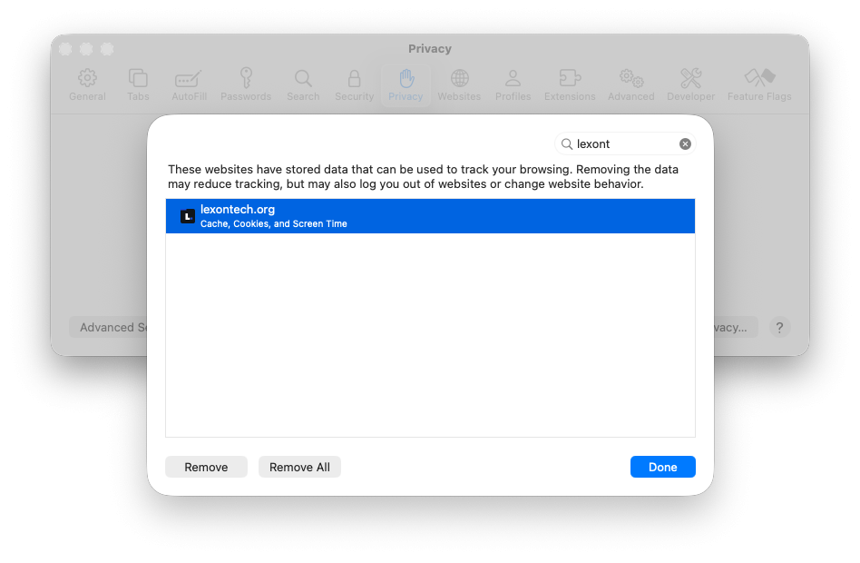 Manage Website Data
