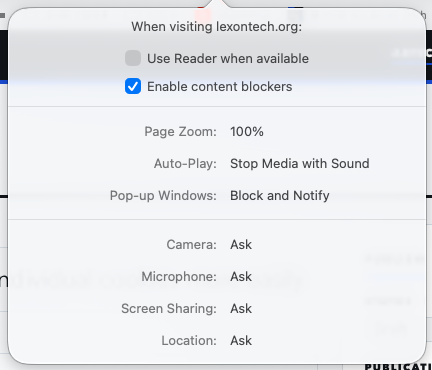 Settings for [current domain]