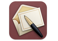 The Cards app icon: a cream note card and envelope with a fountain pen on a maroon background