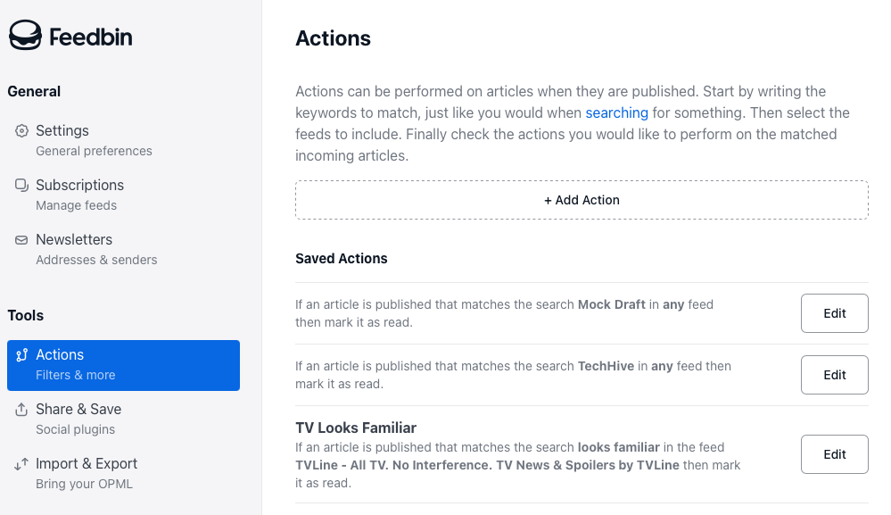 Feedbin actions