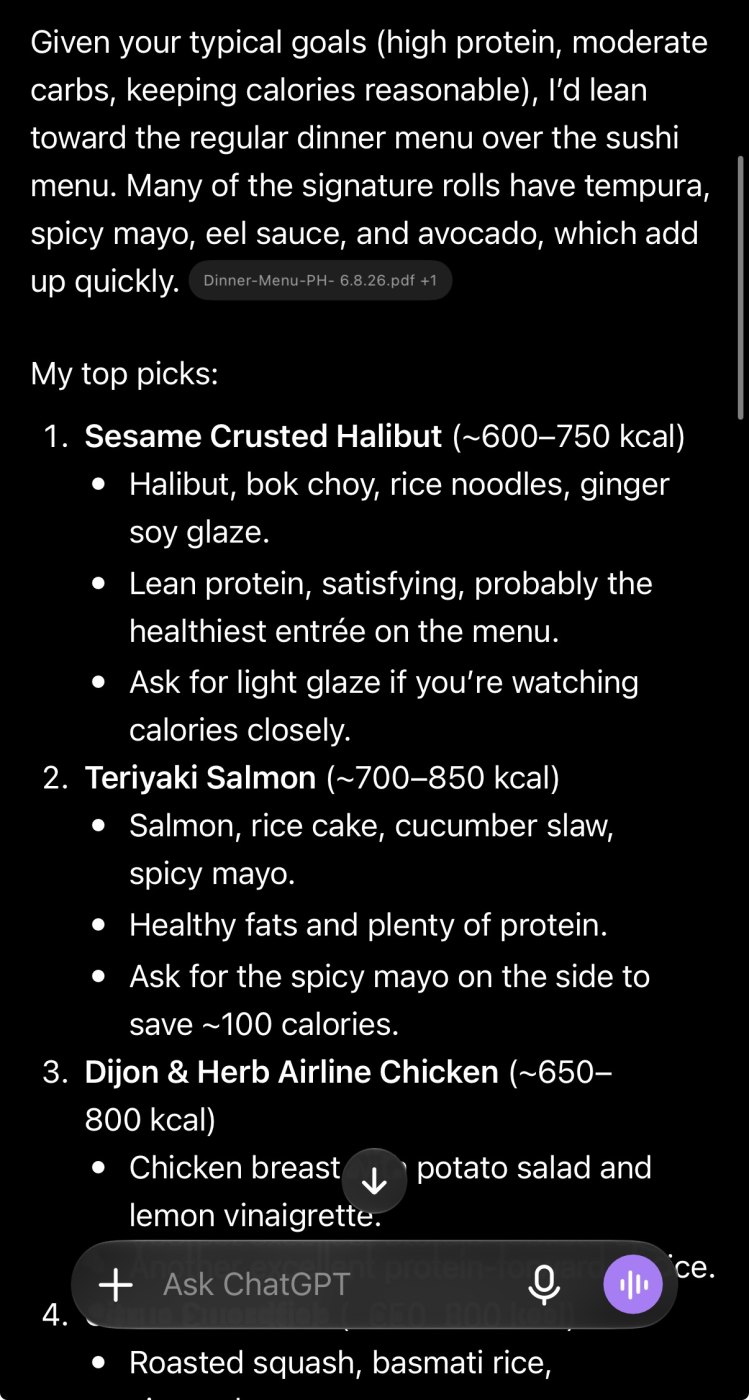 ChatGPT menu advice