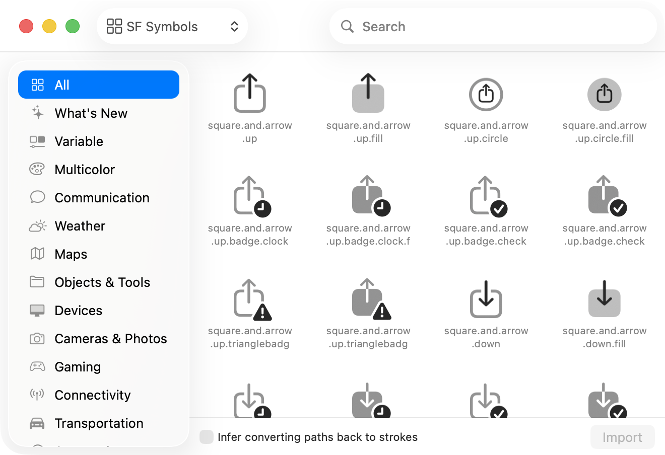 McKinley’s Symbol Library browsing Apple’s SF Symbols.