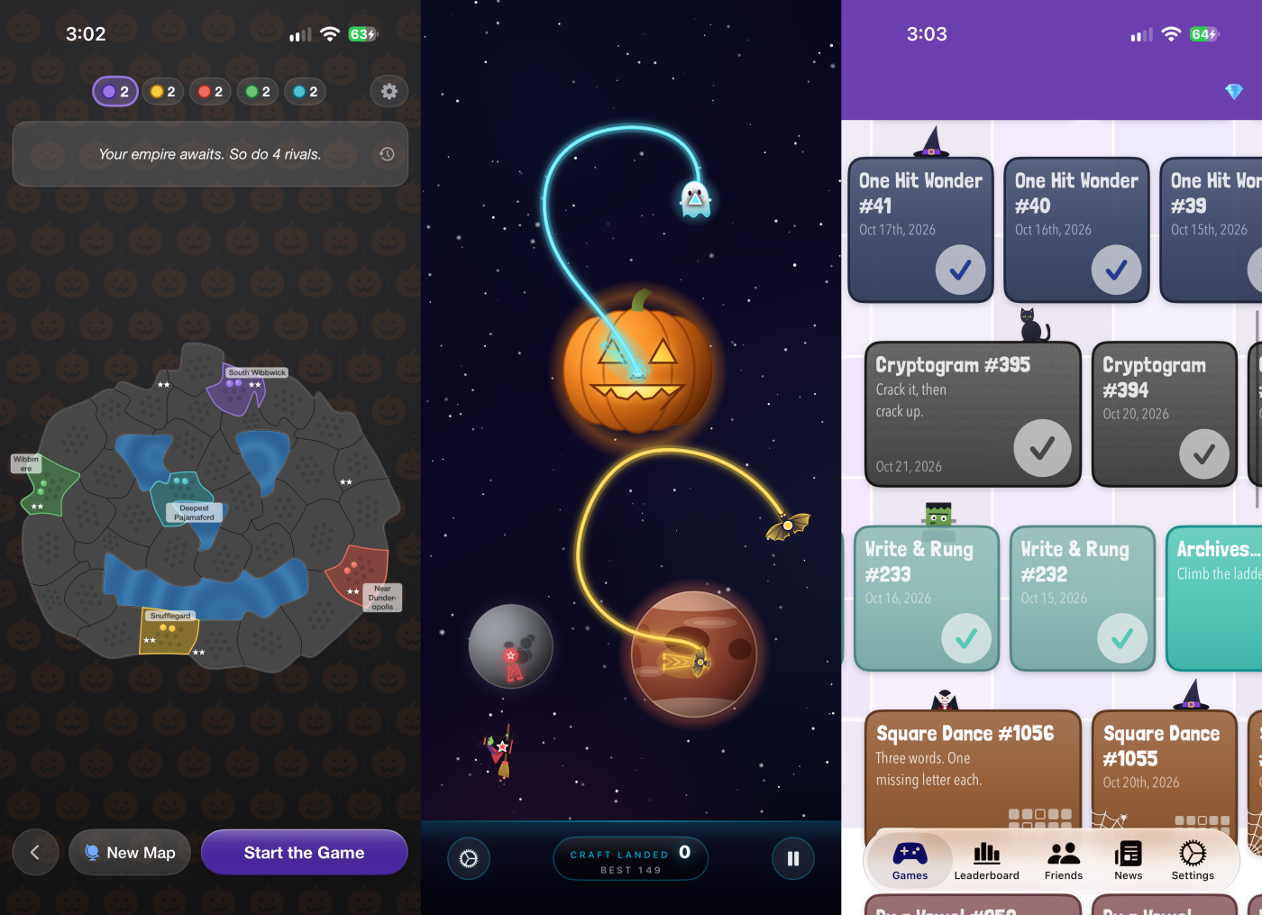 Halloween theming in Strategery, The Universe Controlled, and Lex.Games